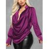 imageLYANER Womens Satin Collar Neck Drape Ruched Front Long Sleeve Blouse Shirt TopRose