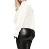 imageLYANER Womens Satin Collar Neck Drape Ruched Front Long Sleeve Blouse Shirt TopWhite