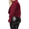 imageLYANER Womens Satin Collar Neck Drape Ruched Front Long Sleeve Blouse Shirt TopWine Red