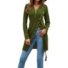 imageLYANER Womens Sexy Zip Up V Neck Long Sleeve Side Split Asymmetrical Hem Longline Tunic Blouse TopArmy Green
