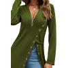 imageLYANER Womens Sexy Zip Up V Neck Long Sleeve Side Split Asymmetrical Hem Longline Tunic Blouse TopArmy Green