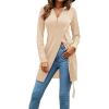 imageLYANER Womens Sexy Zip Up V Neck Long Sleeve Side Split Asymmetrical Hem Longline Tunic Blouse TopBeige