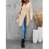 imageLYANER Womens Sexy Zip Up V Neck Long Sleeve Side Split Asymmetrical Hem Longline Tunic Blouse TopBeige