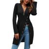 imageLYANER Womens Sexy Zip Up V Neck Long Sleeve Side Split Asymmetrical Hem Longline Tunic Blouse TopBlack