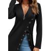 imageLYANER Womens Sexy Zip Up V Neck Long Sleeve Side Split Asymmetrical Hem Longline Tunic Blouse TopBlack