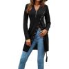 imageLYANER Womens Sexy Zip Up V Neck Long Sleeve Side Split Asymmetrical Hem Longline Tunic Blouse TopBlack