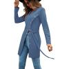 imageLYANER Womens Sexy Zip Up V Neck Long Sleeve Side Split Asymmetrical Hem Longline Tunic Blouse TopBlue