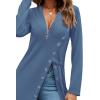 imageLYANER Womens Sexy Zip Up V Neck Long Sleeve Side Split Asymmetrical Hem Longline Tunic Blouse TopBlue