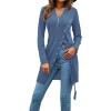 imageLYANER Womens Sexy Zip Up V Neck Long Sleeve Side Split Asymmetrical Hem Longline Tunic Blouse TopBlue