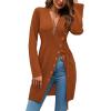 imageLYANER Womens Sexy Zip Up V Neck Long Sleeve Side Split Asymmetrical Hem Longline Tunic Blouse TopBrown