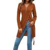imageLYANER Womens Sexy Zip Up V Neck Long Sleeve Side Split Asymmetrical Hem Longline Tunic Blouse TopBrown