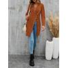 imageLYANER Womens Sexy Zip Up V Neck Long Sleeve Side Split Asymmetrical Hem Longline Tunic Blouse TopBrown