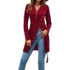 imageLYANER Womens Sexy Zip Up V Neck Long Sleeve Side Split Asymmetrical Hem Longline Tunic Blouse TopBurgundy