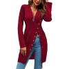 imageLYANER Womens Sexy Zip Up V Neck Long Sleeve Side Split Asymmetrical Hem Longline Tunic Blouse TopBurgundy