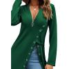 imageLYANER Womens Sexy Zip Up V Neck Long Sleeve Side Split Asymmetrical Hem Longline Tunic Blouse TopDark Green