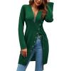 imageLYANER Womens Sexy Zip Up V Neck Long Sleeve Side Split Asymmetrical Hem Longline Tunic Blouse TopDark Green