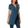imageLYANER Womens Sexy Zip Up V Neck Long Sleeve Side Split Asymmetrical Hem Longline Tunic Blouse TopDeep Teal Blue