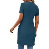 imageLYANER Womens Sexy Zip Up V Neck Long Sleeve Side Split Asymmetrical Hem Longline Tunic Blouse TopDeep Teal Blue
