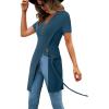 imageLYANER Womens Sexy Zip Up V Neck Long Sleeve Side Split Asymmetrical Hem Longline Tunic Blouse TopDeep Teal Blue