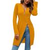 imageLYANER Womens Sexy Zip Up V Neck Long Sleeve Side Split Asymmetrical Hem Longline Tunic Blouse TopGinger