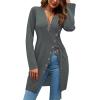 imageLYANER Womens Sexy Zip Up V Neck Long Sleeve Side Split Asymmetrical Hem Longline Tunic Blouse TopGray