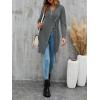 imageLYANER Womens Sexy Zip Up V Neck Long Sleeve Side Split Asymmetrical Hem Longline Tunic Blouse TopGray