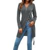 imageLYANER Womens Sexy Zip Up V Neck Long Sleeve Side Split Asymmetrical Hem Longline Tunic Blouse TopGray