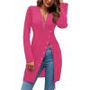 imageLYANER Womens Sexy Zip Up V Neck Long Sleeve Side Split Asymmetrical Hem Longline Tunic Blouse TopHot Pink