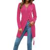 imageLYANER Womens Sexy Zip Up V Neck Long Sleeve Side Split Asymmetrical Hem Longline Tunic Blouse TopHot Pink