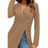 imageLYANER Womens Sexy Zip Up V Neck Long Sleeve Side Split Asymmetrical Hem Longline Tunic Blouse TopKhaki