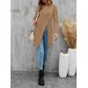 imageLYANER Womens Sexy Zip Up V Neck Long Sleeve Side Split Asymmetrical Hem Longline Tunic Blouse TopKhaki