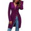 imageLYANER Womens Sexy Zip Up V Neck Long Sleeve Side Split Asymmetrical Hem Longline Tunic Blouse TopMagenta