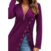 imageLYANER Womens Sexy Zip Up V Neck Long Sleeve Side Split Asymmetrical Hem Longline Tunic Blouse TopMagenta