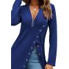 imageLYANER Womens Sexy Zip Up V Neck Long Sleeve Side Split Asymmetrical Hem Longline Tunic Blouse TopNavy