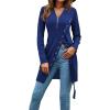 imageLYANER Womens Sexy Zip Up V Neck Long Sleeve Side Split Asymmetrical Hem Longline Tunic Blouse TopNavy