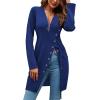 imageLYANER Womens Sexy Zip Up V Neck Long Sleeve Side Split Asymmetrical Hem Longline Tunic Blouse TopNavy
