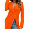 imageLYANER Womens Sexy Zip Up V Neck Long Sleeve Side Split Asymmetrical Hem Longline Tunic Blouse TopNeon Orange