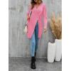 imageLYANER Womens Sexy Zip Up V Neck Long Sleeve Side Split Asymmetrical Hem Longline Tunic Blouse TopPink