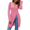 imageLYANER Womens Sexy Zip Up V Neck Long Sleeve Side Split Asymmetrical Hem Longline Tunic Blouse TopPink