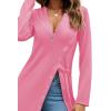 imageLYANER Womens Sexy Zip Up V Neck Long Sleeve Side Split Asymmetrical Hem Longline Tunic Blouse TopPink