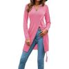 imageLYANER Womens Sexy Zip Up V Neck Long Sleeve Side Split Asymmetrical Hem Longline Tunic Blouse TopPink