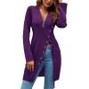 imageLYANER Womens Sexy Zip Up V Neck Long Sleeve Side Split Asymmetrical Hem Longline Tunic Blouse TopPurple