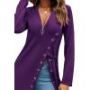 imageLYANER Womens Sexy Zip Up V Neck Long Sleeve Side Split Asymmetrical Hem Longline Tunic Blouse TopPurple