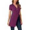 imageLYANER Womens Sexy Zip Up V Neck Long Sleeve Side Split Asymmetrical Hem Longline Tunic Blouse TopPurplish Red