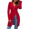 imageLYANER Womens Sexy Zip Up V Neck Long Sleeve Side Split Asymmetrical Hem Longline Tunic Blouse TopRed