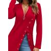 imageLYANER Womens Sexy Zip Up V Neck Long Sleeve Side Split Asymmetrical Hem Longline Tunic Blouse TopRed