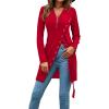imageLYANER Womens Sexy Zip Up V Neck Long Sleeve Side Split Asymmetrical Hem Longline Tunic Blouse TopRed