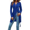 imageLYANER Womens Sexy Zip Up V Neck Long Sleeve Side Split Asymmetrical Hem Longline Tunic Blouse TopRoyal Blue