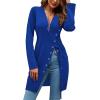 imageLYANER Womens Sexy Zip Up V Neck Long Sleeve Side Split Asymmetrical Hem Longline Tunic Blouse TopRoyal Blue