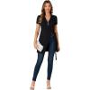 imageLYANER Womens Sexy Zip Up V Neck Long Sleeve Side Split Asymmetrical Hem Longline Tunic Blouse TopShort Sleeve Black
